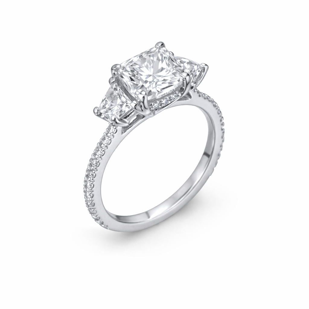 Luna Cushion Three Stone Engagement Ring