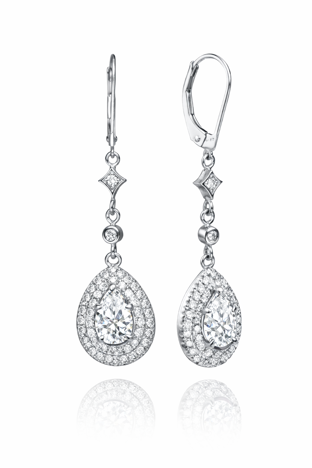 Cosmia Diamond Double Halo Drop Earrings